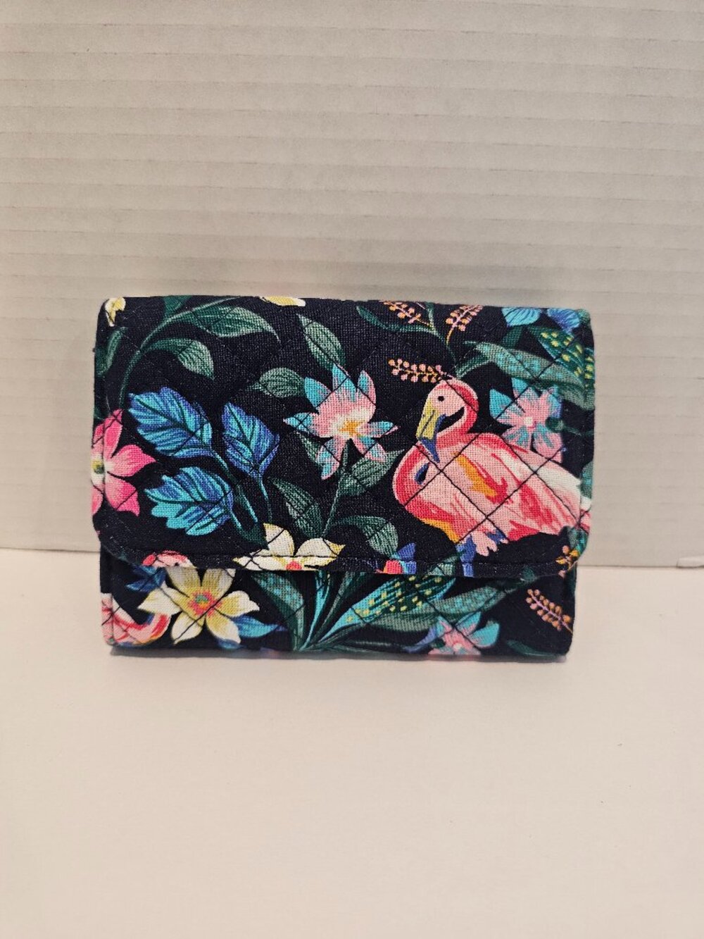 NWT Vera Bradley RFID Riley Compact Wallet Flamingo Garden Flowers Pink Green